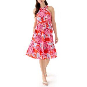 NWT Eliza J Poppy Sleeveless Floral Pink Tropical Halter Midi Dress Pockets 8